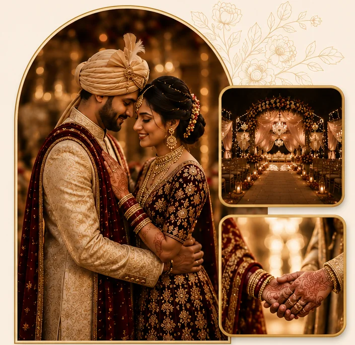 Wedding couple and celebration details
